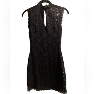 bebe Black Lace Mini Dress with keyhole in the front and back with mock collar